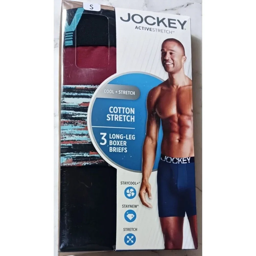 Jockey ActiveStretch Cotton Stretch 3-Pack Long-Leg Boxer Briefs Medium NEW